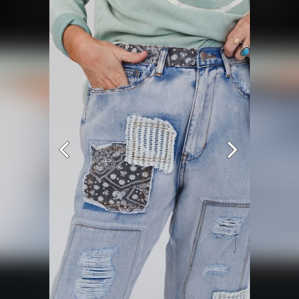 The Wanderlight POL Patchwork/Wide-Leg Jeans Boho… - image 13